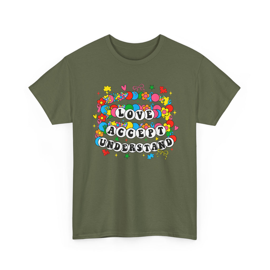 Love Accept Understand T-Shirt — Colorful Retro Rainbow Positivity Autism ADHD Tee