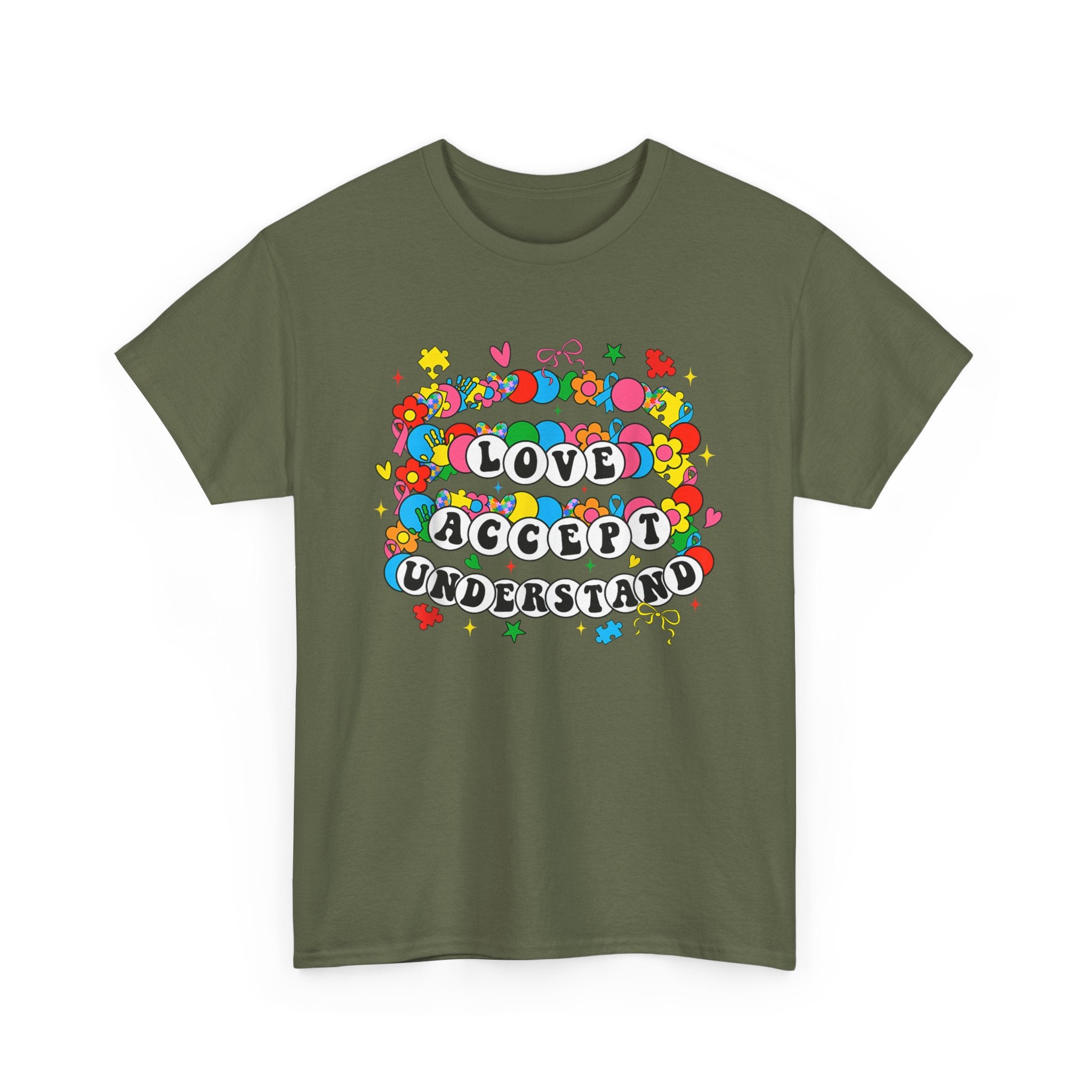 Love Accept Understand T-Shirt — Colorful Retro Rainbow Positivity Autism ADHD Tee