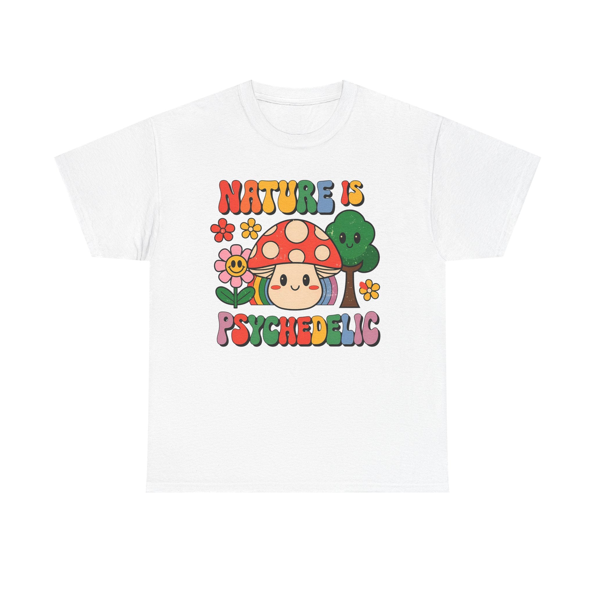 Psychedelic Mushroom T‑Shirt - Nature Is Psychedelic - Retro Floral Tee Shirt Gift NEW