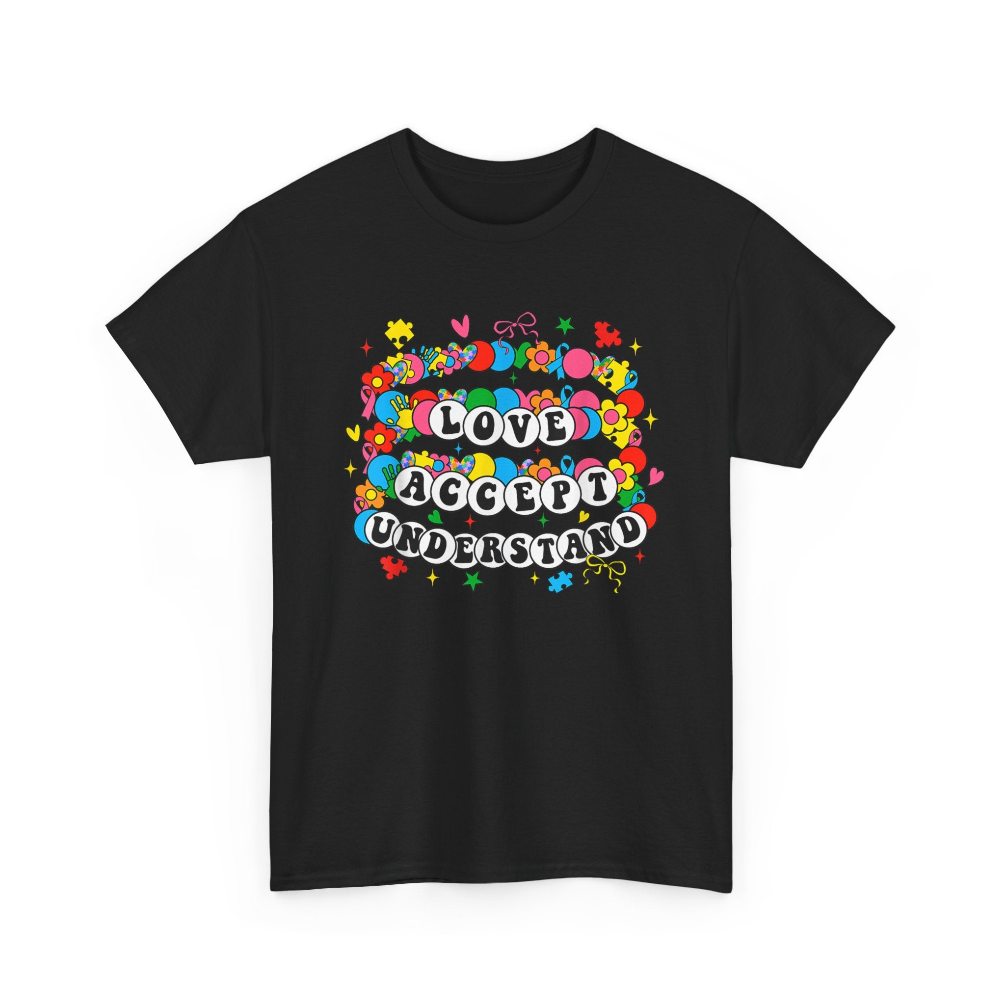 Love Accept Understand T-Shirt — Colorful Retro Rainbow Positivity Autism ADHD Tee