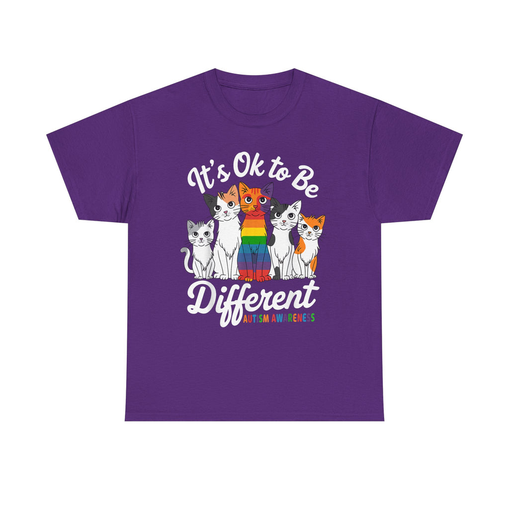 It's Ok to Be Different Cat Tee - Autism Awareness Rainbow Kitten Neuro Diverse Tee Shirt