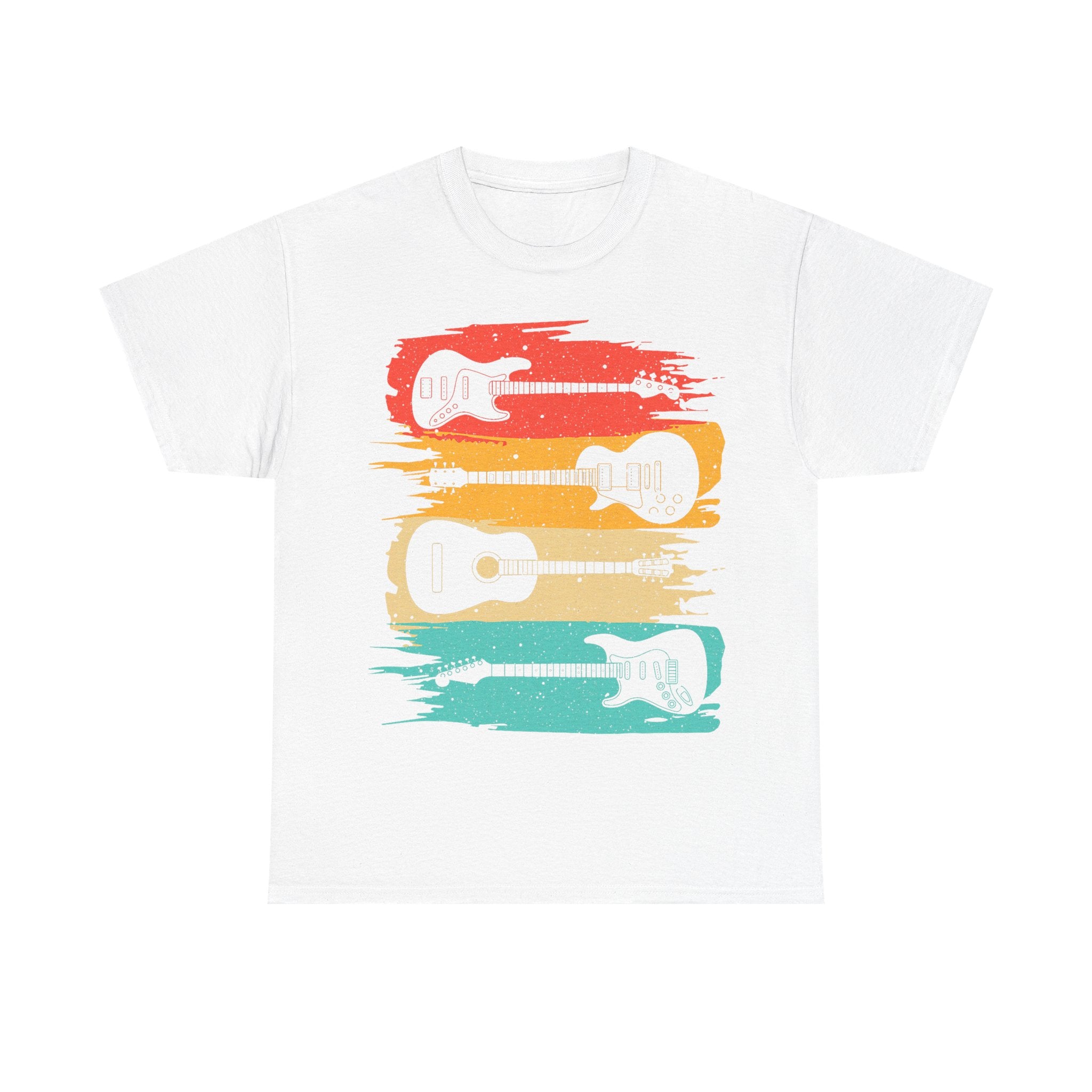 Retro Guitar Tee Shirt - Vintage Sunset Electric & Acoustic Gift for Guitarist