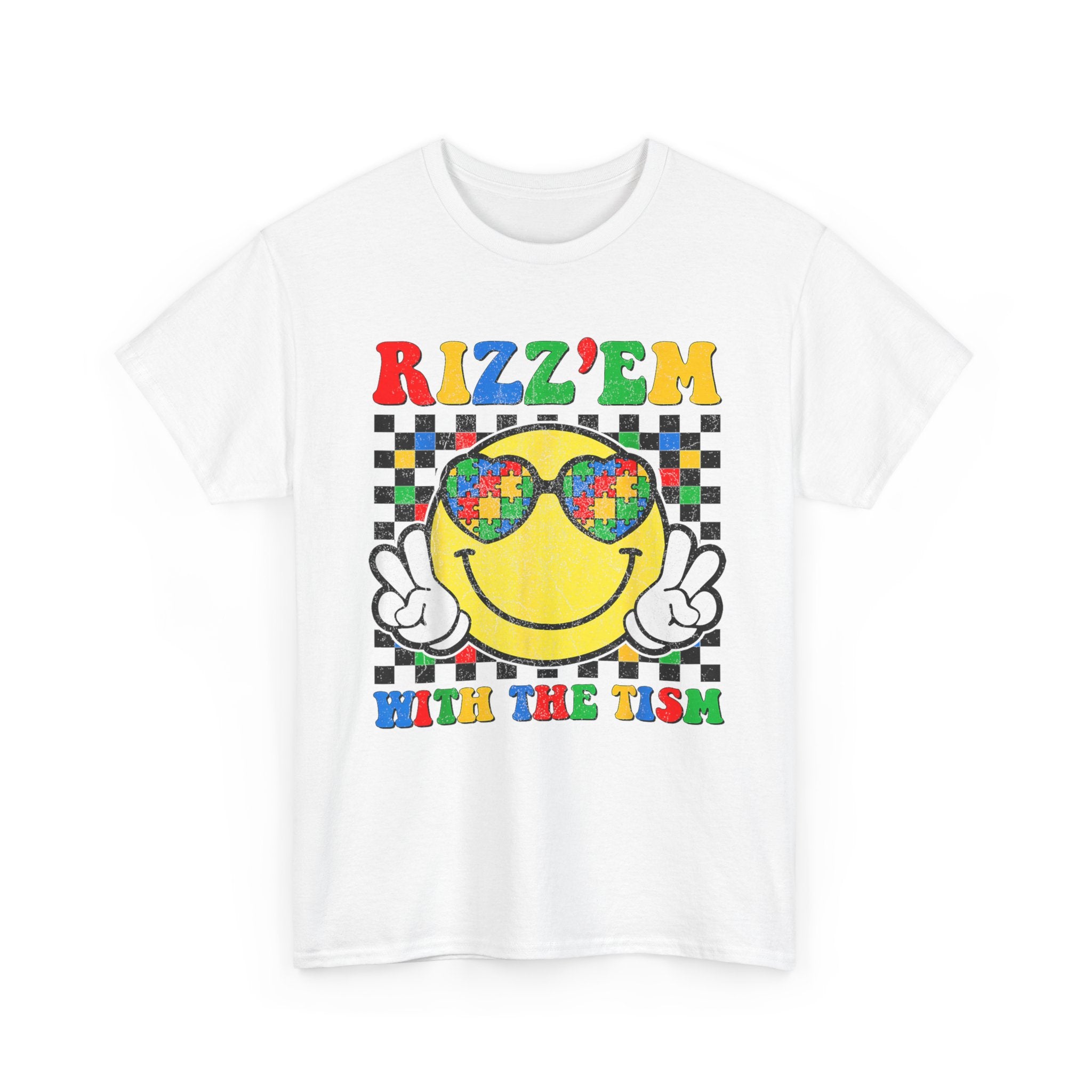 Rizz’em With The Tism Smiley Graphic Tee Shirt - Funny T-Shirt Autism ADD ADHD Gift NEW