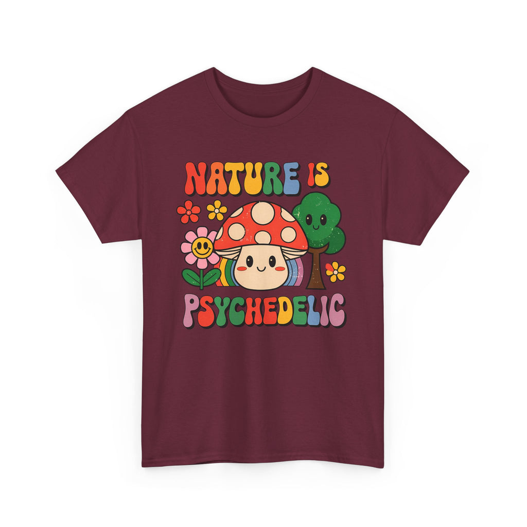 Psychedelic Mushroom T‑Shirt - Nature Is Psychedelic - Retro Floral Tee Shirt Gift NEW
