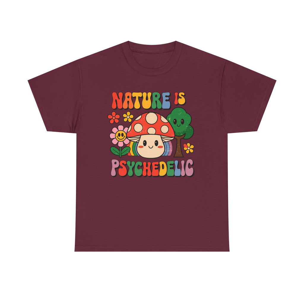 Psychedelic Mushroom T‑Shirt - Nature Is Psychedelic - Retro Floral Tee Shirt Gift NEW