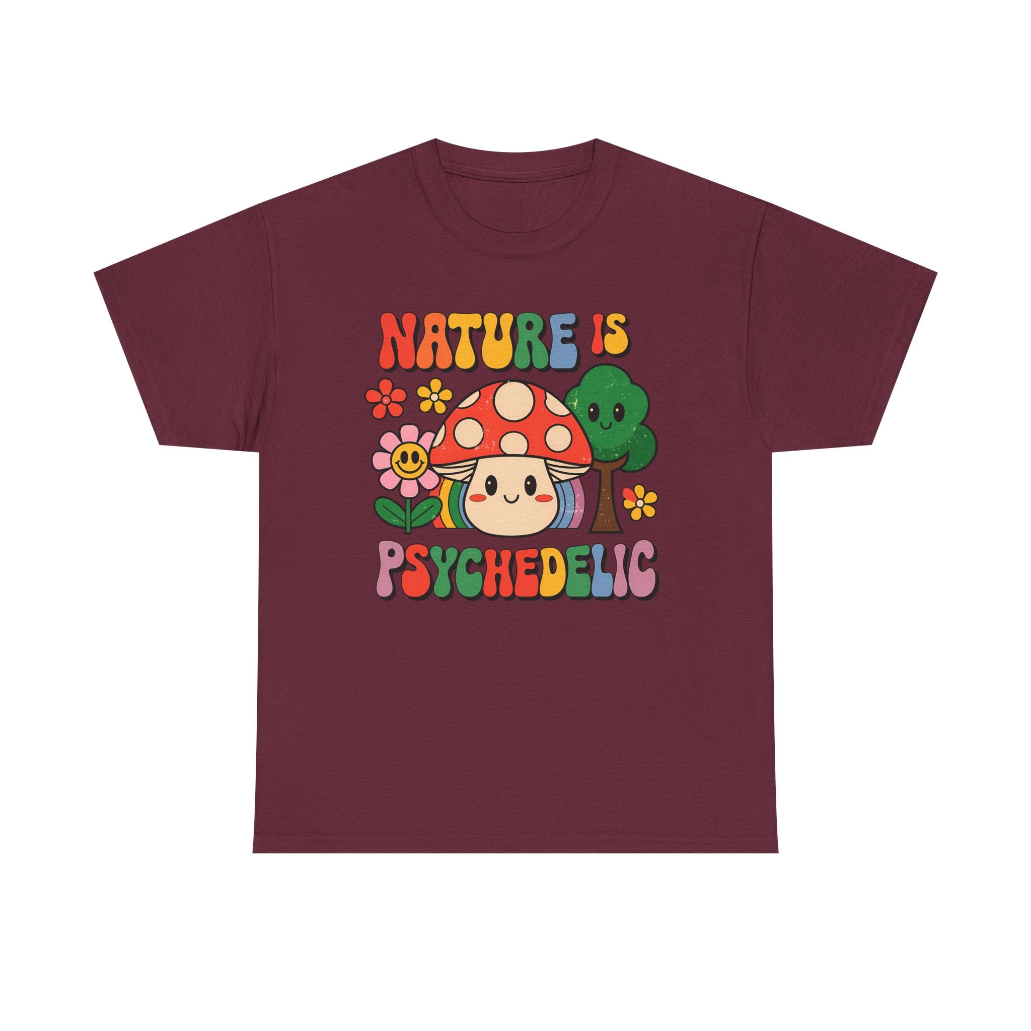 Psychedelic Mushroom T‑Shirt - Nature Is Psychedelic - Retro Floral Tee Shirt Gift NEW