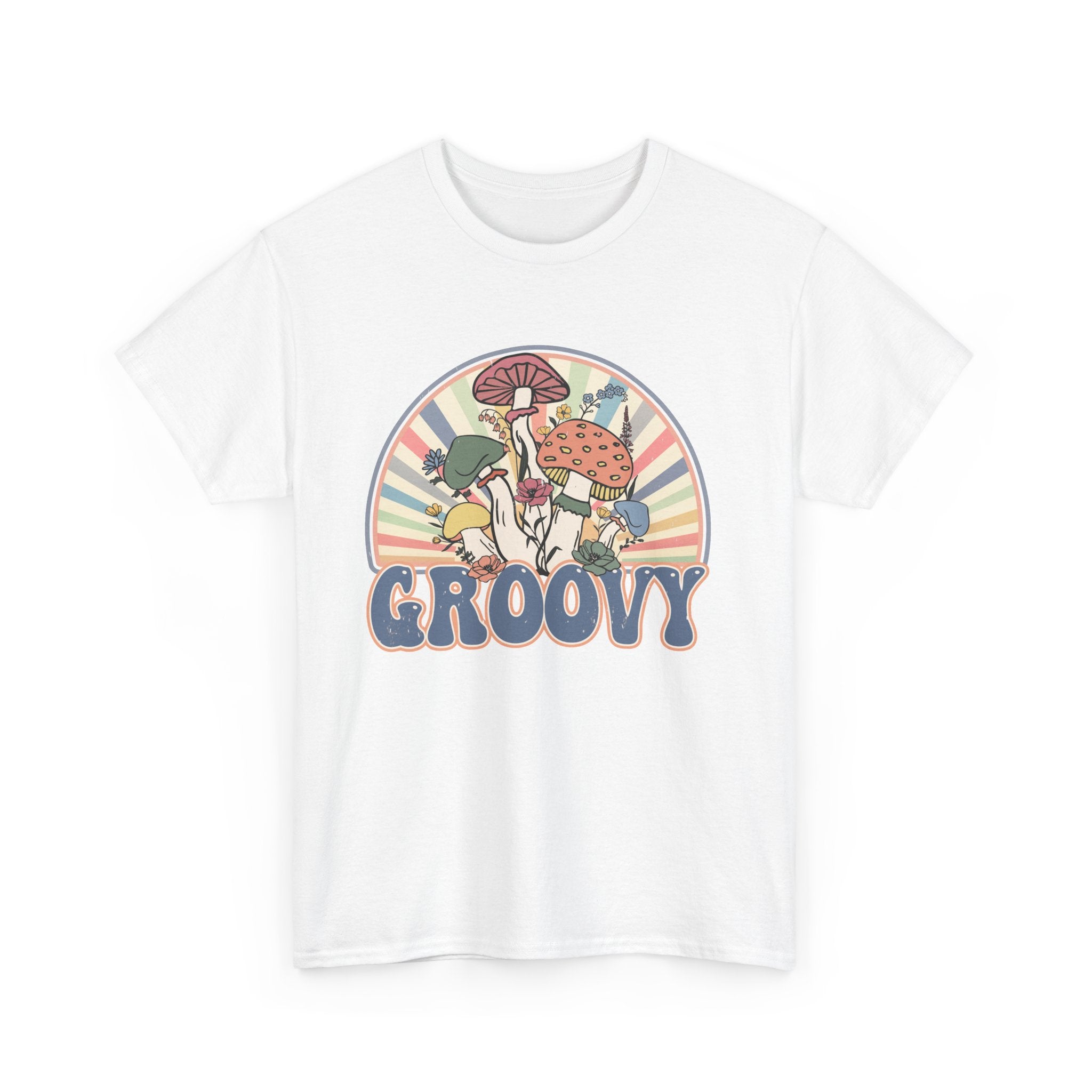 Groovy Mushroom T-Shirt - Retro Rainbow Magic Mushroom Tee Shirt Forager Gift