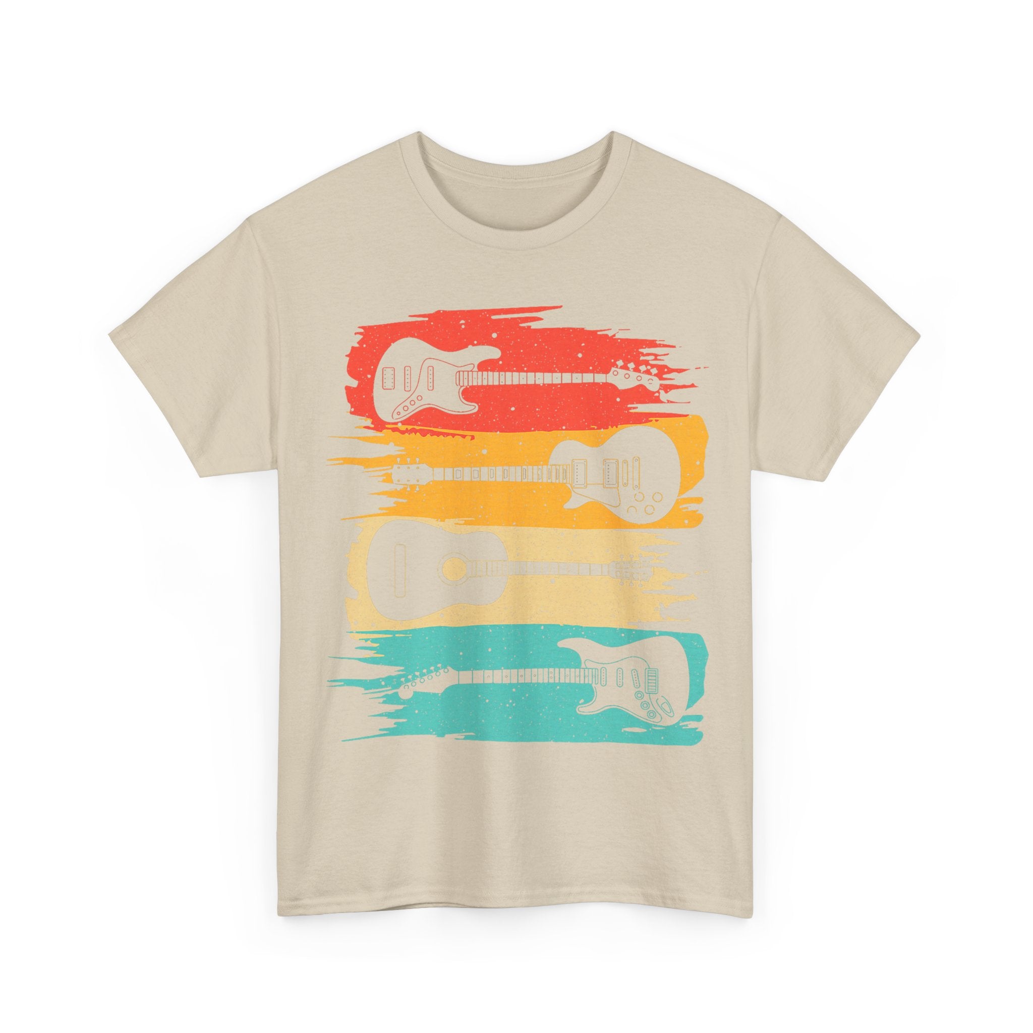 Retro Guitar Tee Shirt - Vintage Sunset Electric & Acoustic Gift for Guitarist
