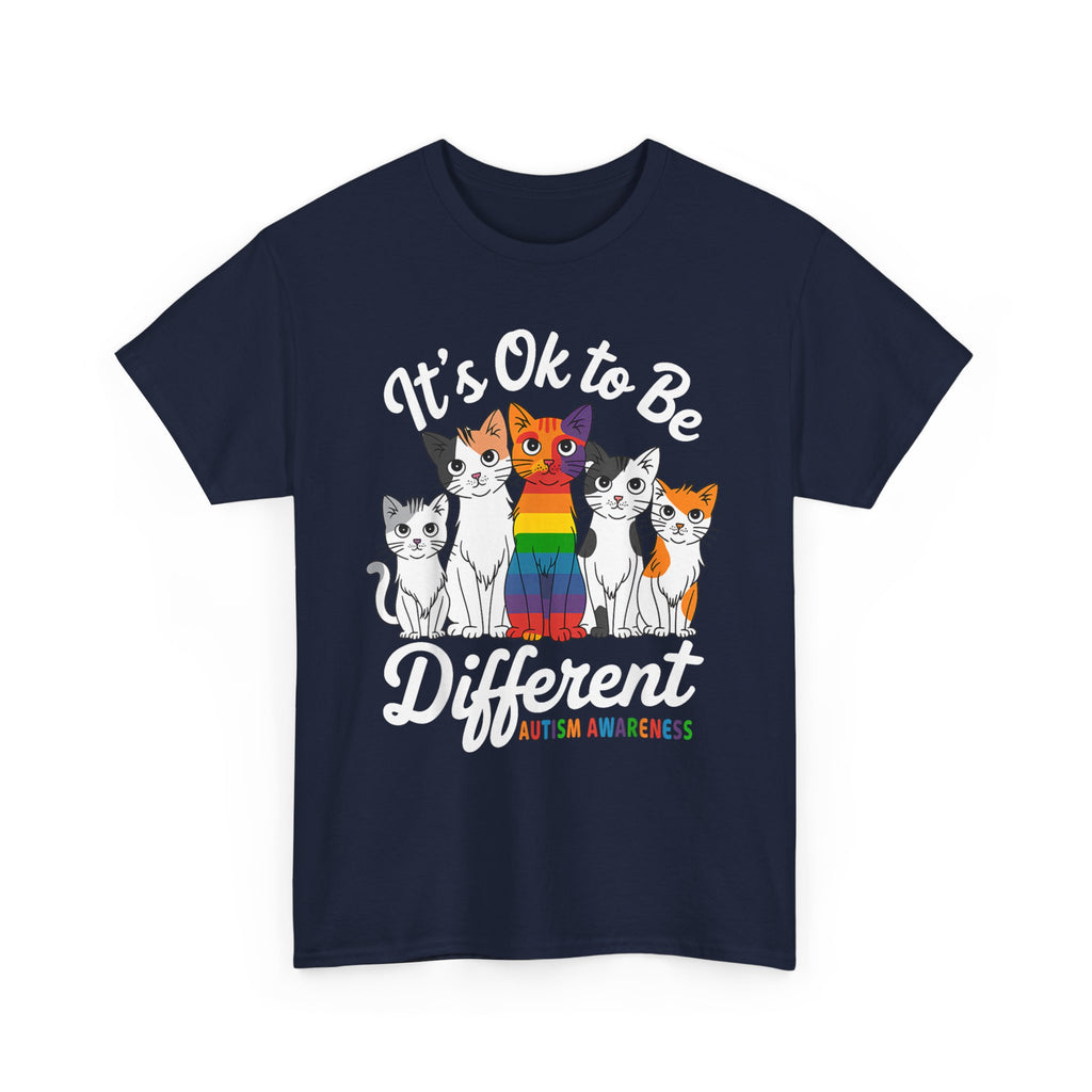 It's Ok to Be Different Cat Tee - Autism Awareness Rainbow Kitten Neuro Diverse Tee Shirt