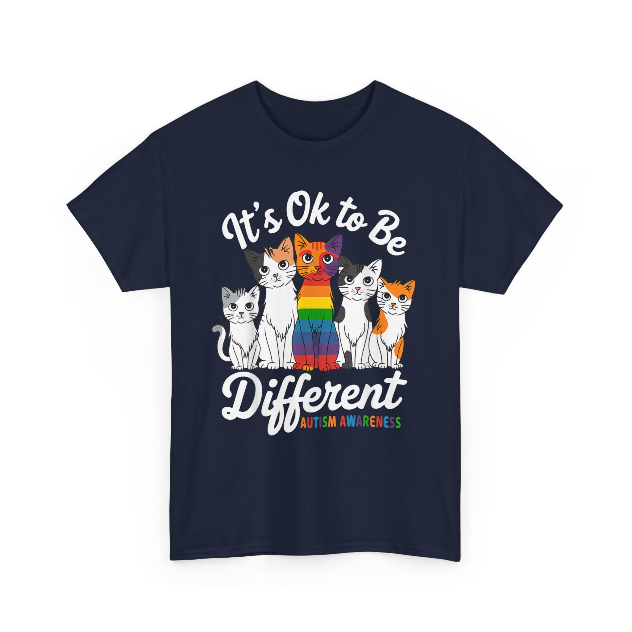 It's Ok to Be Different Cat Tee - Autism Awareness Rainbow Kitten Neuro Diverse Tee Shirt