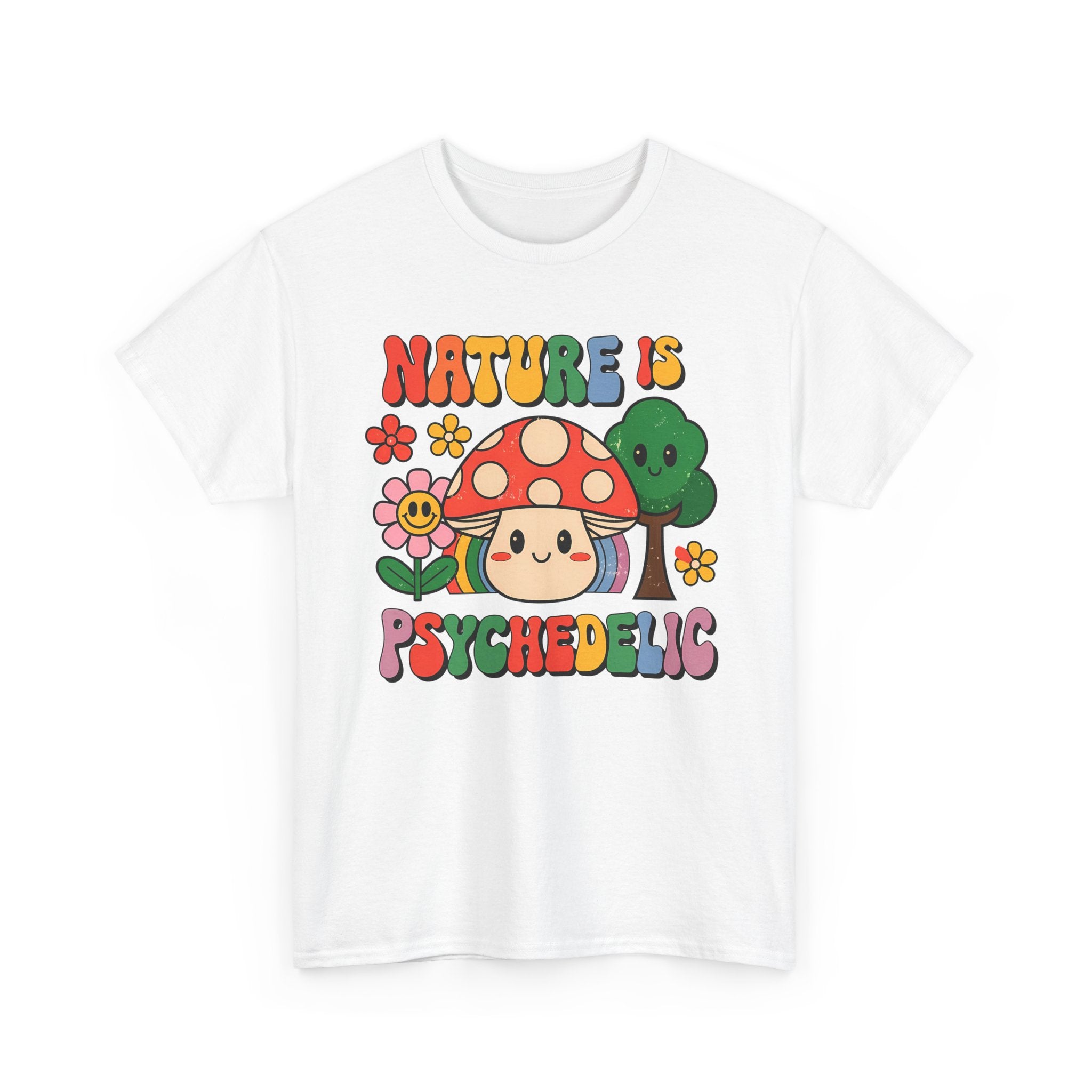 Psychedelic Mushroom T‑Shirt - Nature Is Psychedelic - Retro Floral Tee Shirt Gift NEW
