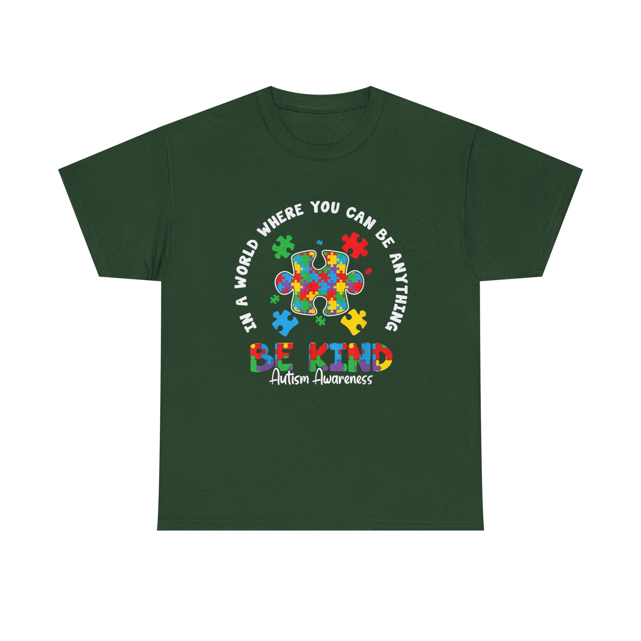 Autism Awareness Be Kind T‑Shirt - In a World Where You Can Be Anything, Be Kind - Puzzle Heart Tee