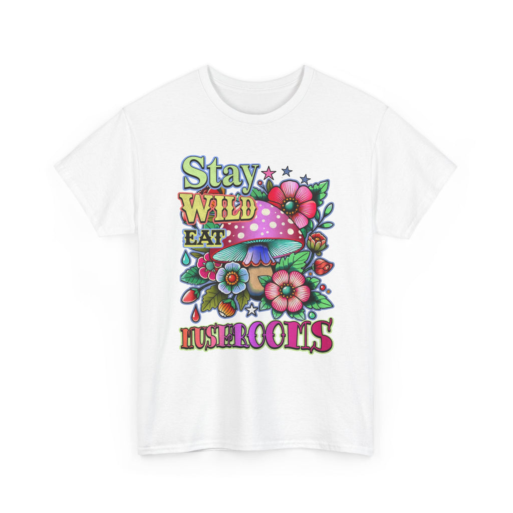 Stay Wild Eat Mushrooms Tee Shirt - Retro Magic Mushroom Floral Graphic T-Shirt