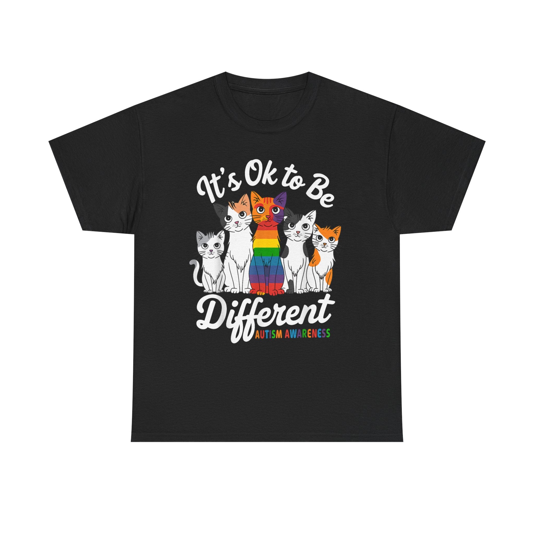 It's Ok to Be Different Cat Tee - Autism Awareness Rainbow Kitten Neuro Diverse Tee Shirt