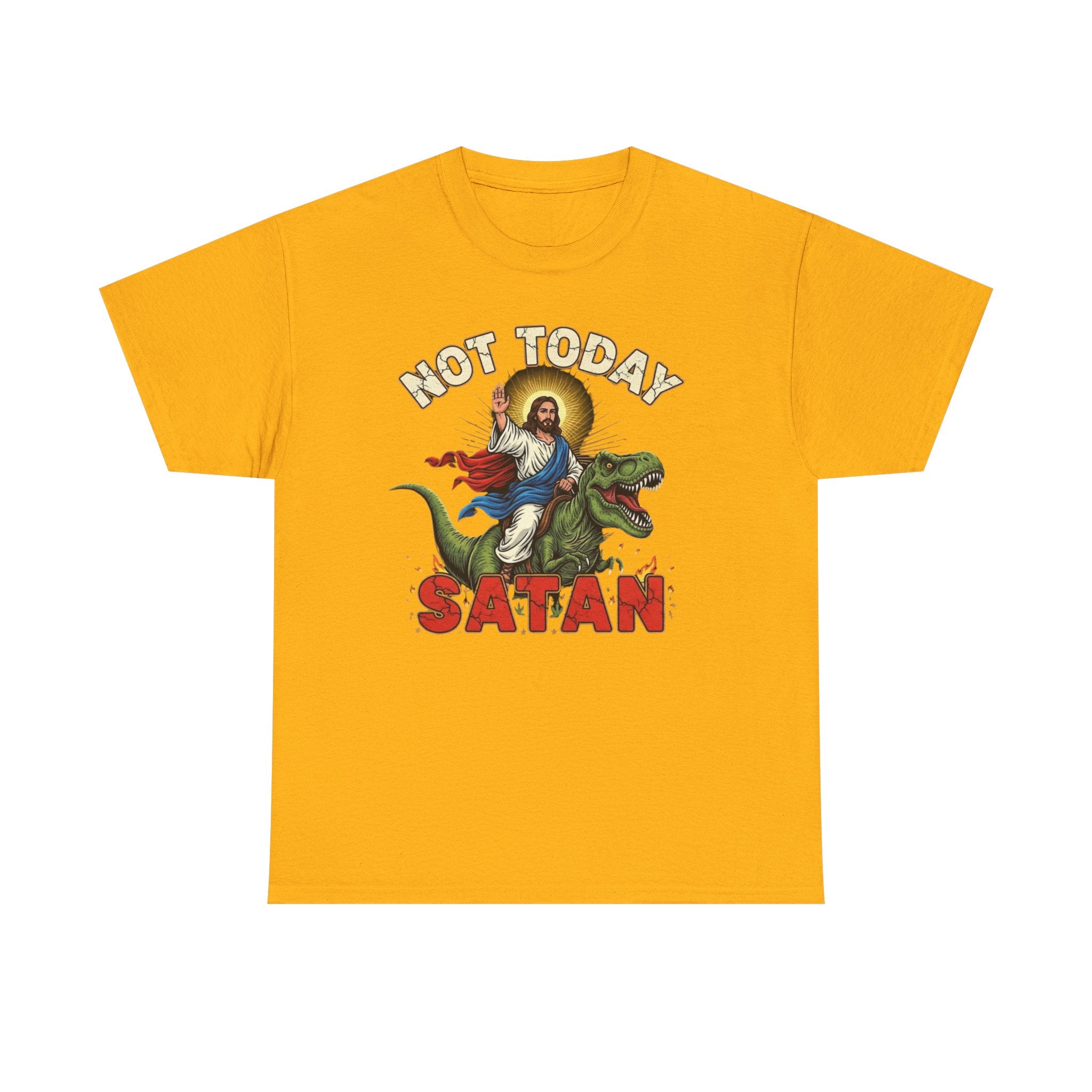 Not Today Satan T-Shirt - Vintage Jesus Riding Dinosaur Funny Tee Shirt Gift