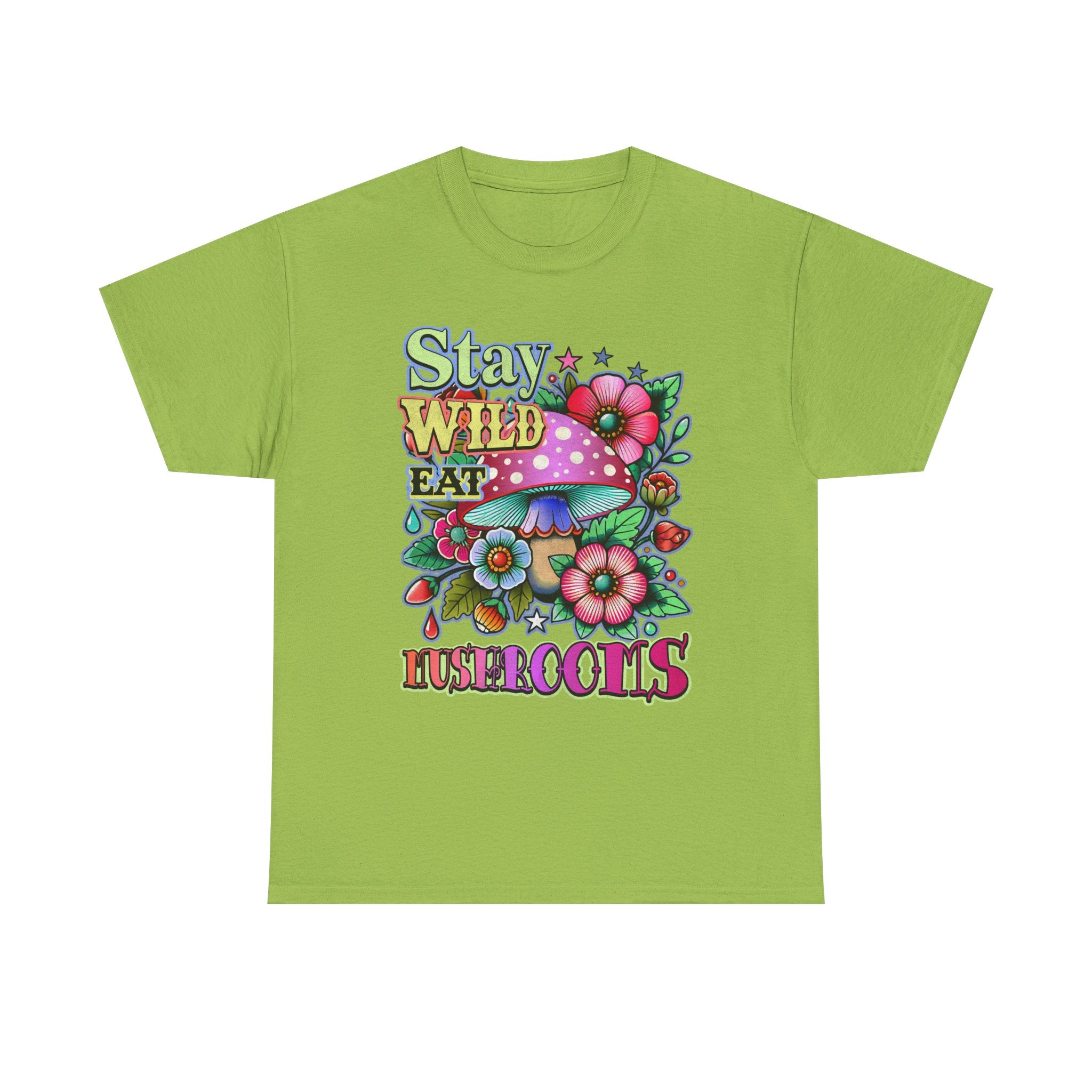 Stay Wild Eat Mushrooms Tee Shirt - Retro Magic Mushroom Floral Graphic T-Shirt