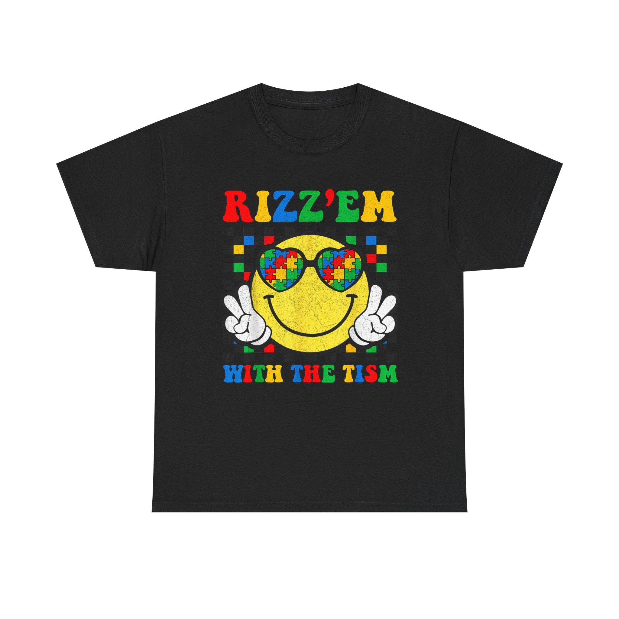 Rizz’em With The Tism Smiley Graphic Tee Shirt - Funny T-Shirt Autism ADD ADHD Gift NEW