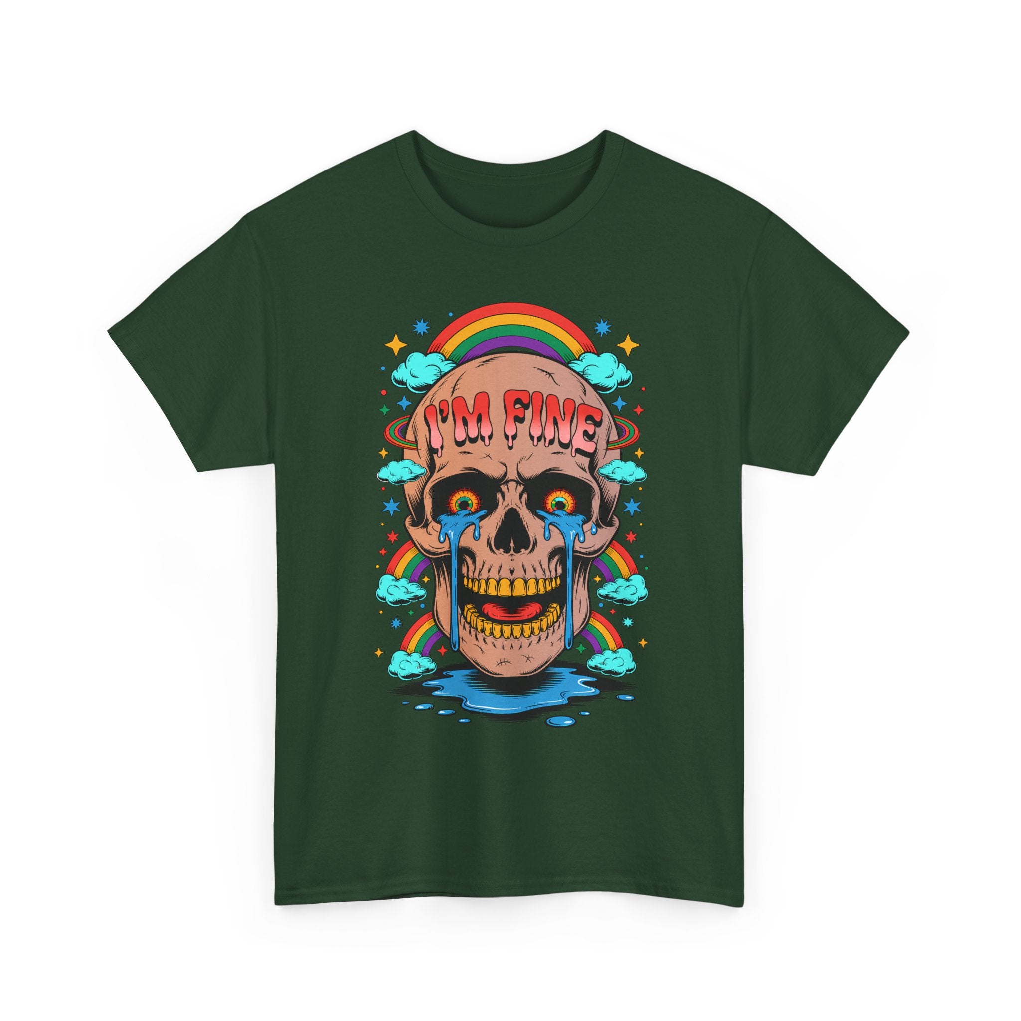 Skull I'M FINE Tee - Colorful Rainbow Skull Funny Graphic T-Shirt Autism ASD ADHD