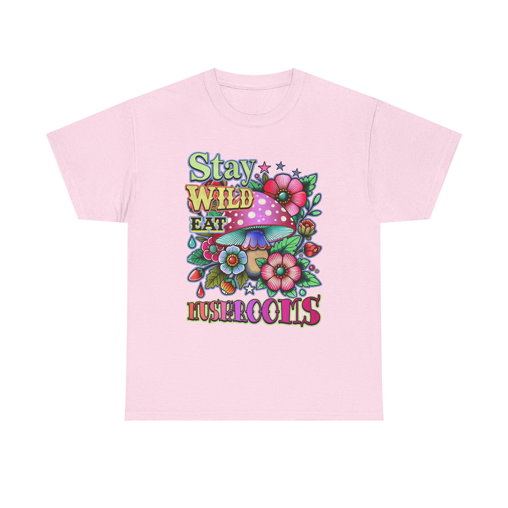 Stay Wild Eat Mushrooms Tee Shirt - Retro Magic Mushroom Floral Graphic T-Shirt