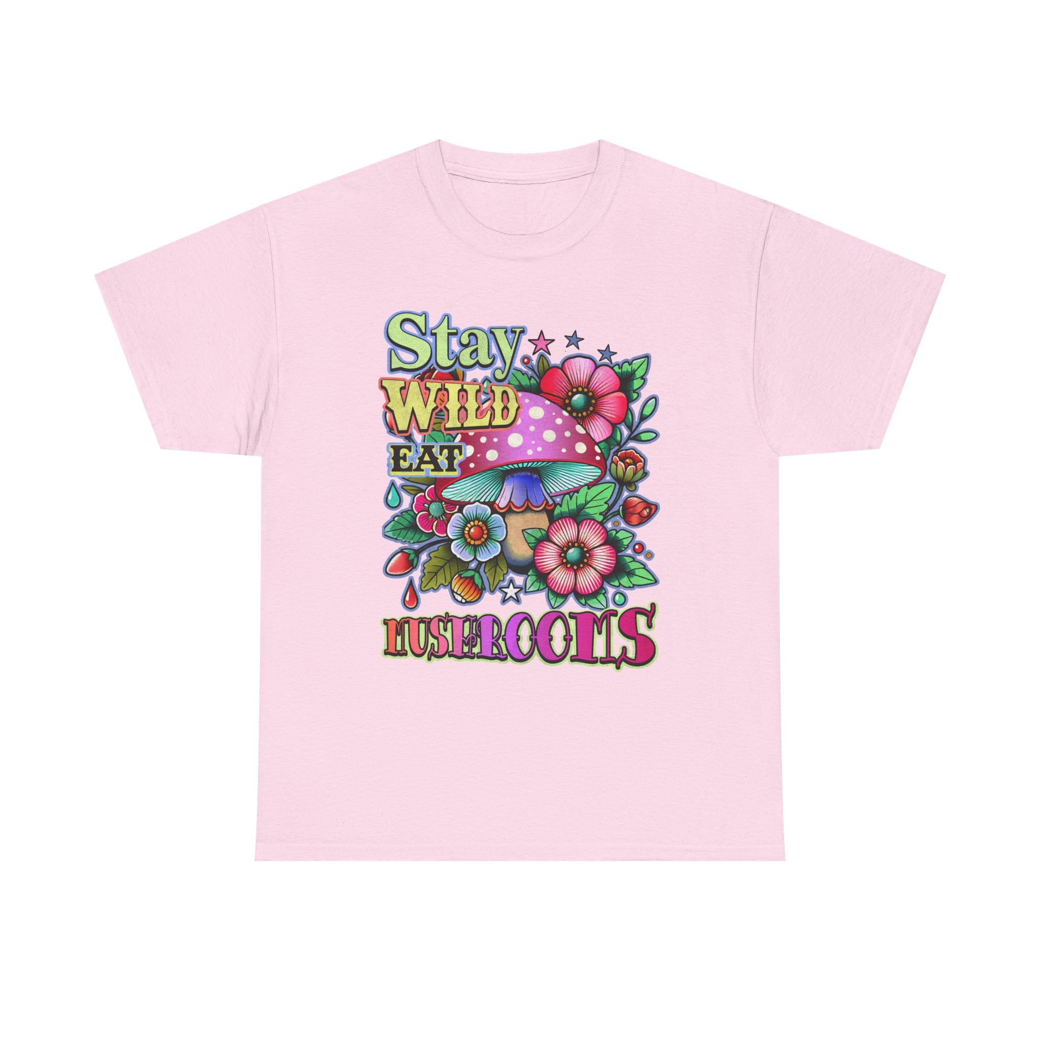 Stay Wild Eat Mushrooms Tee Shirt - Retro Magic Mushroom Floral Graphic T-Shirt