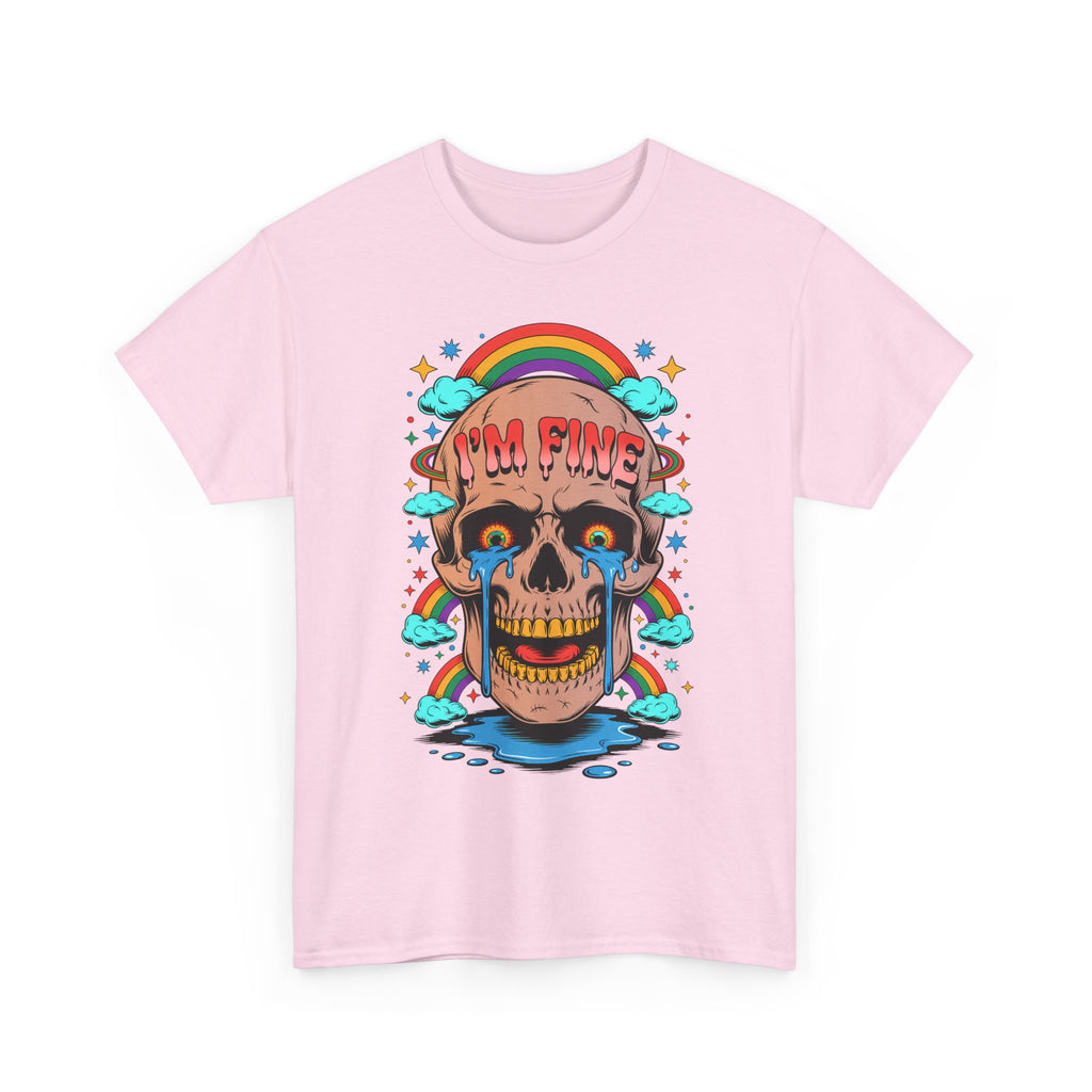 Skull I'M FINE Tee - Colorful Rainbow Skull Funny Graphic T-Shirt Autism ASD ADHD