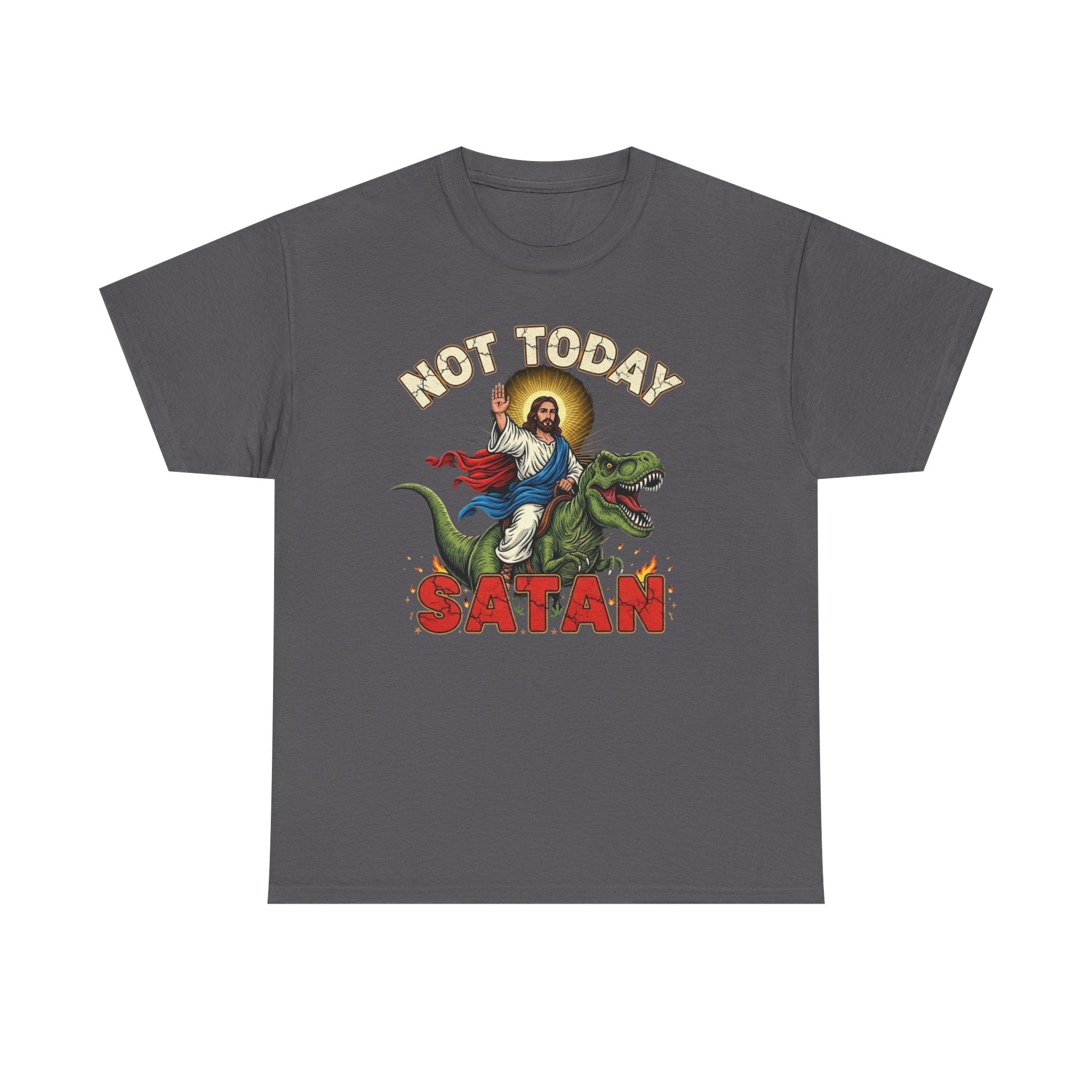 Not Today Satan T-Shirt - Vintage Jesus Riding Dinosaur Funny Tee Shirt Gift