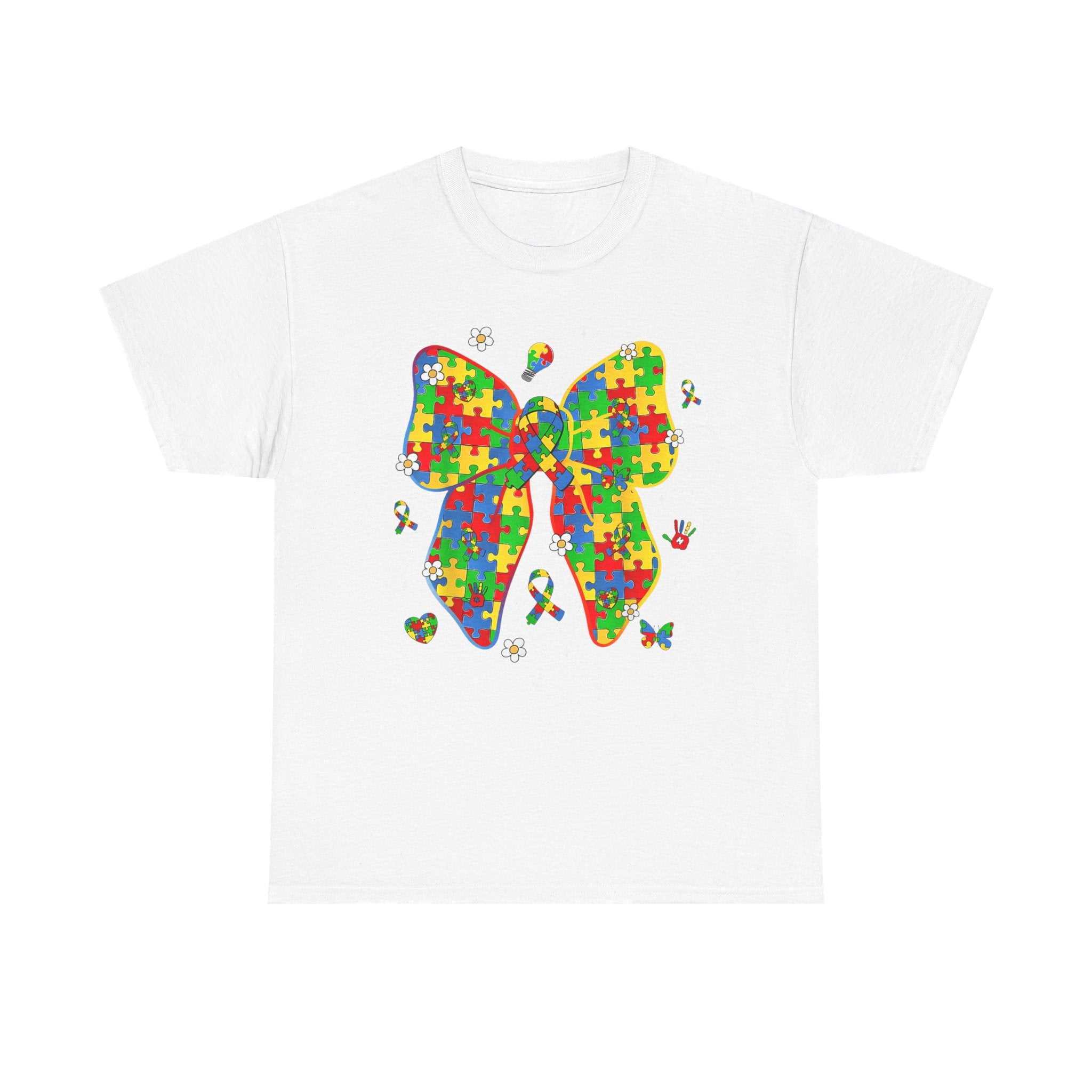 Autism Awareness Puzzle Bow Tee Shirt - Neurodiversity ADHD T-Shirt - Gift for Her / Him