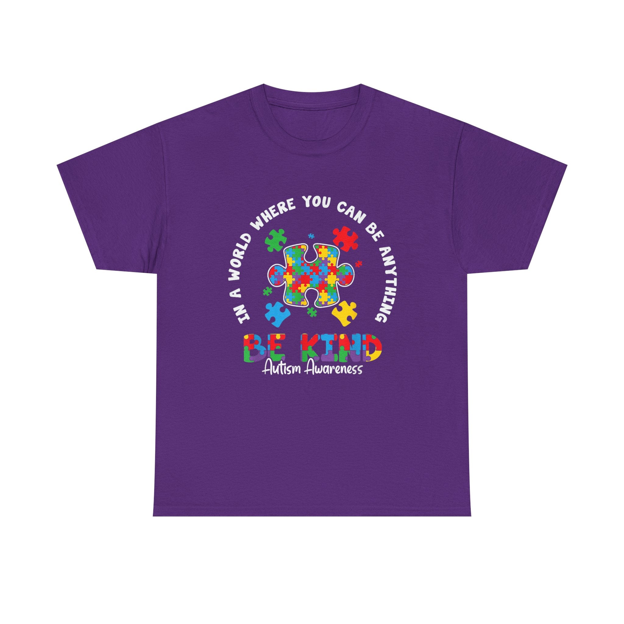 Autism Awareness Be Kind T‑Shirt - In a World Where You Can Be Anything, Be Kind - Puzzle Heart Tee