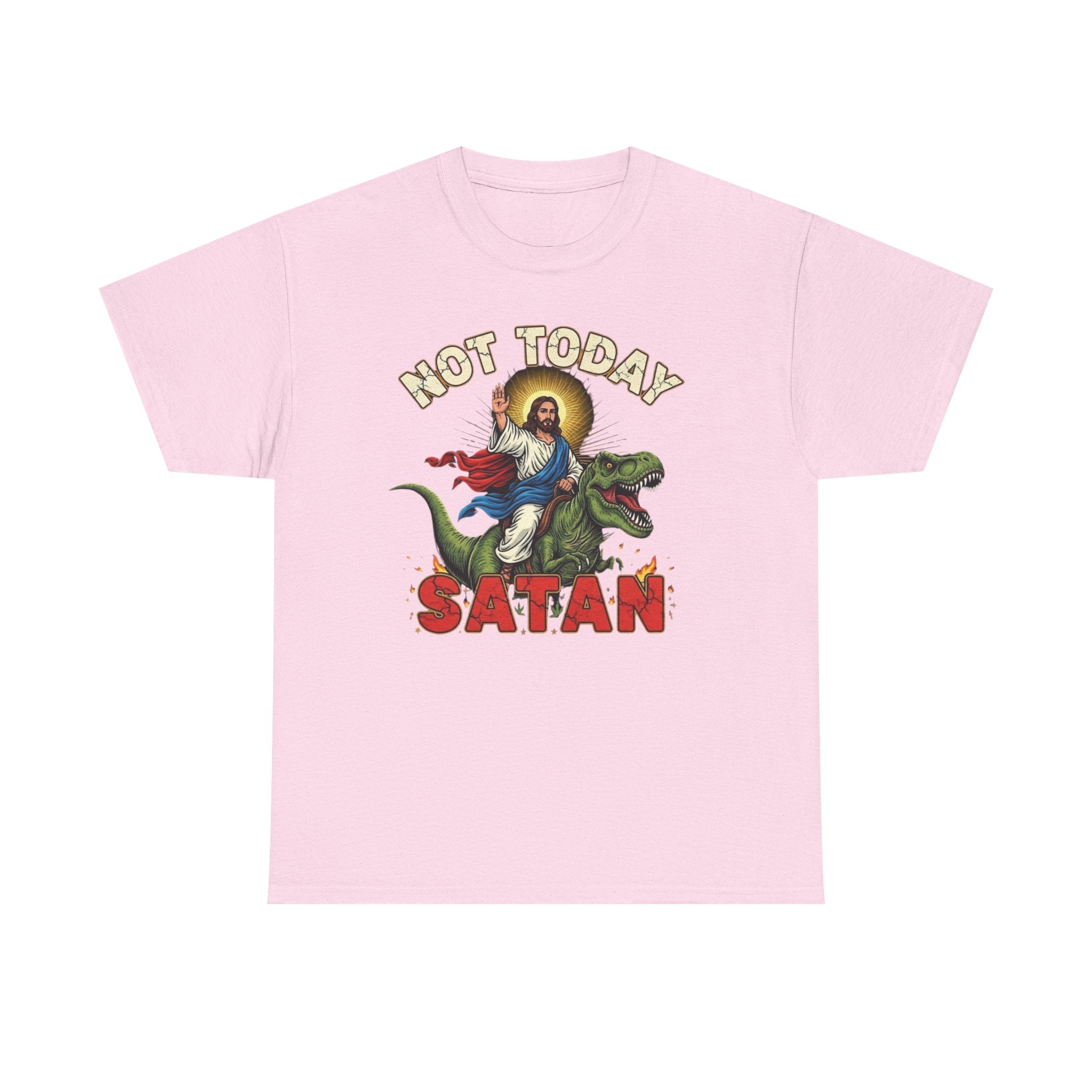 Not Today Satan T-Shirt - Vintage Jesus Riding Dinosaur Funny Tee Shirt Gift